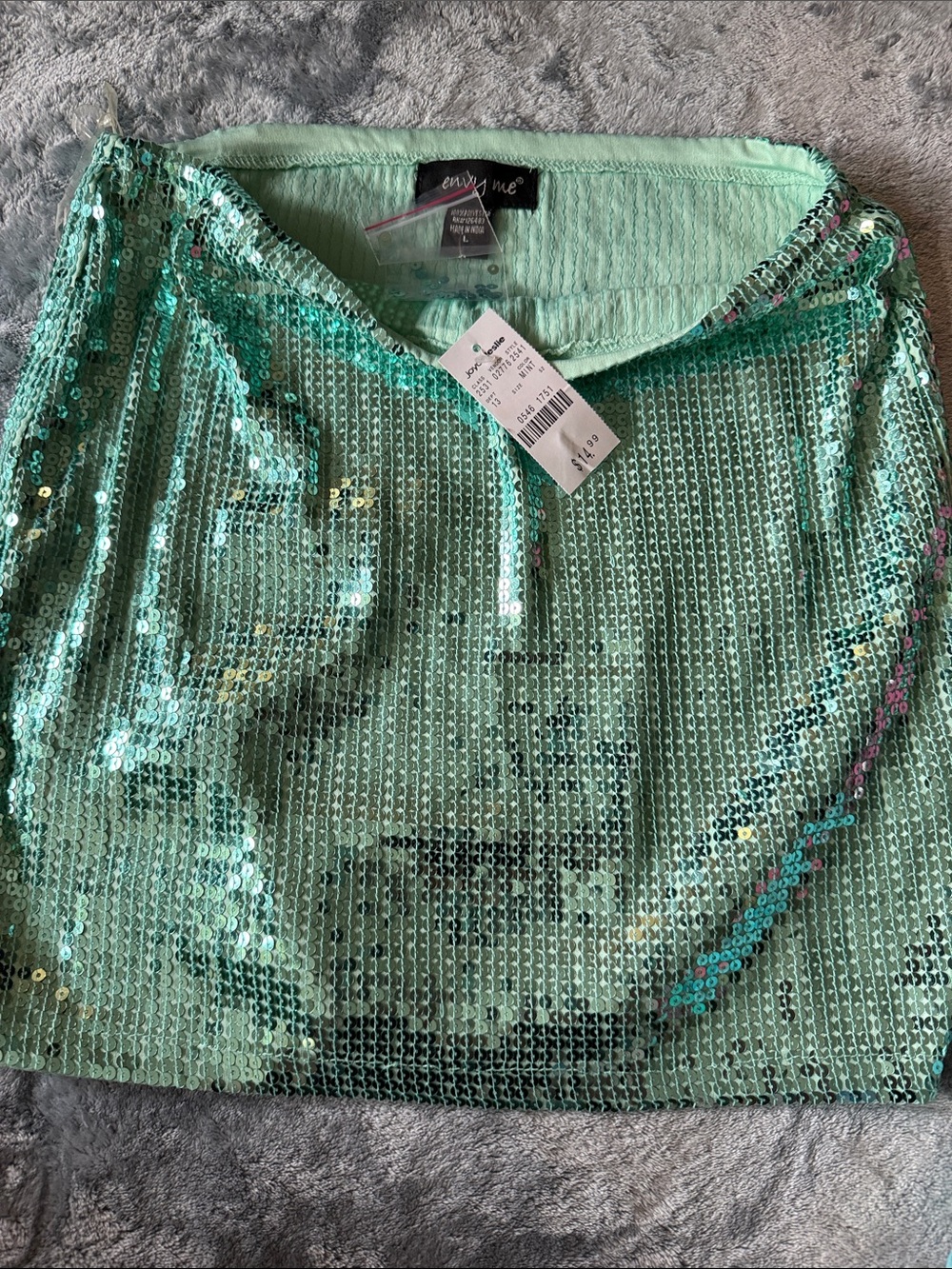 envy Mint Green Sequin Mini Skirt